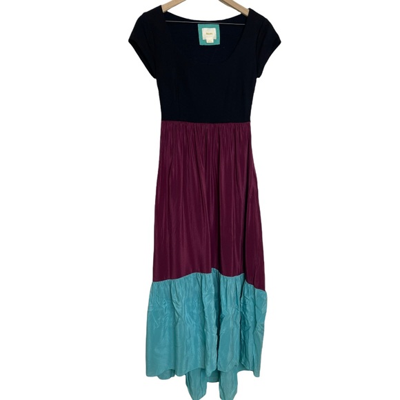 Anthropologie Maeve Color Block Silky Maxi Dress sz XS - Picture 2 of 14